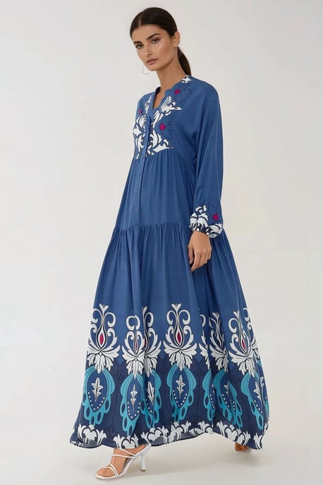 Bedrucktes Langarm-Viskose-Maxi-Kleid - Image 6