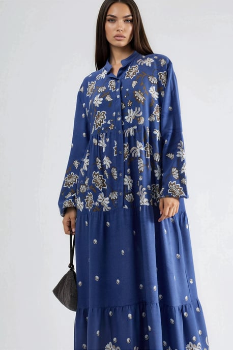 Gemustertes V-Ausschnitt Maxikleid - Image 4