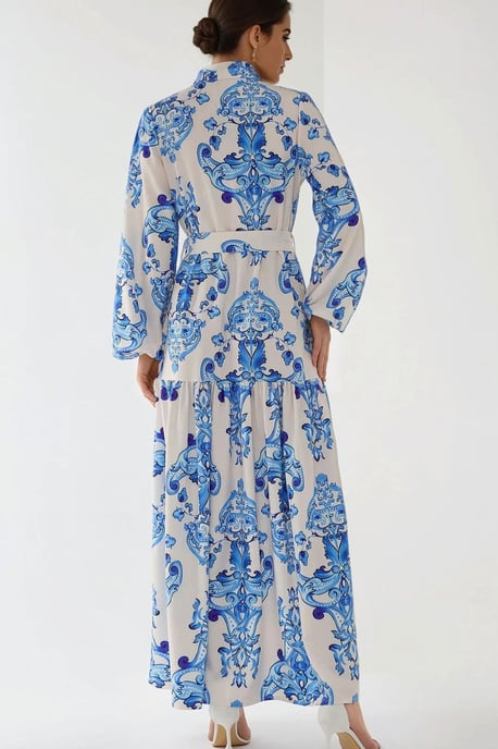 Bedrucktes Maxikleid mit langen Ärmeln und Gürtel - Image 4