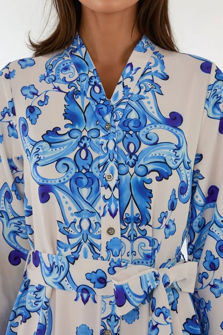Bedrucktes Maxikleid mit langen Ärmeln und Gürtel - Image 6