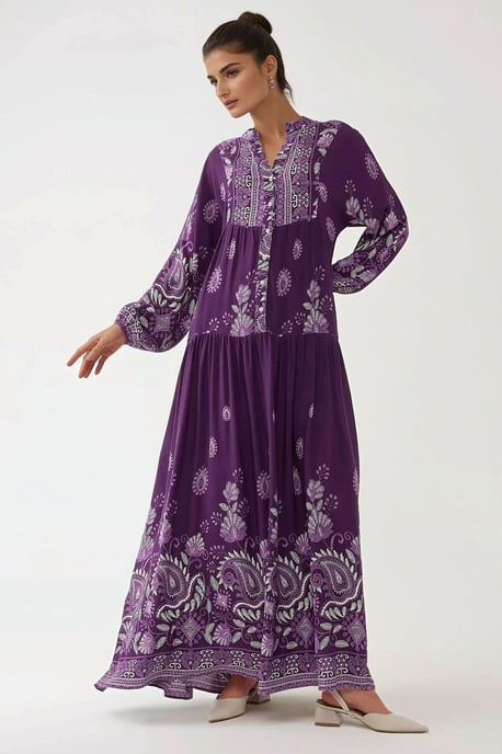 Bedrucktes Langarm-Viskose-Maxi-Kleid - Image 1
