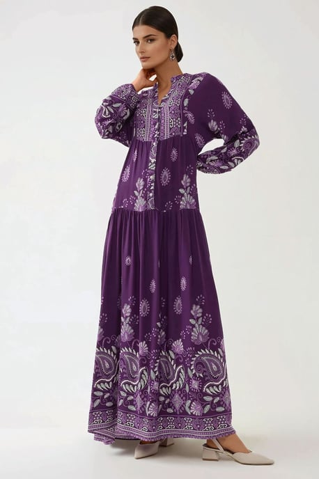 Bedrucktes Langarm-Viskose-Maxi-Kleid - Image 2