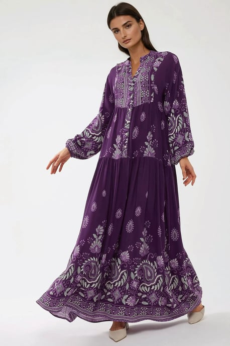 Bedrucktes Langarm-Viskose-Maxi-Kleid - Image 4