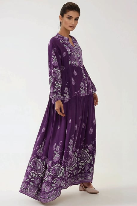 Bedrucktes Langarm-Viskose-Maxi-Kleid - Image 5