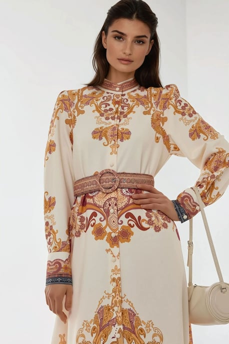Bedrucktes A-Linien-Maxikleid mit Gürtel - Image 2