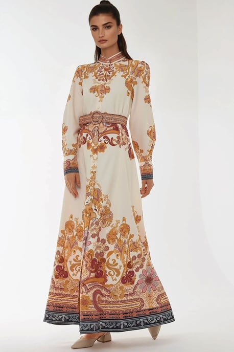 Bedrucktes A-Linien-Maxikleid mit Gürtel - Image 3