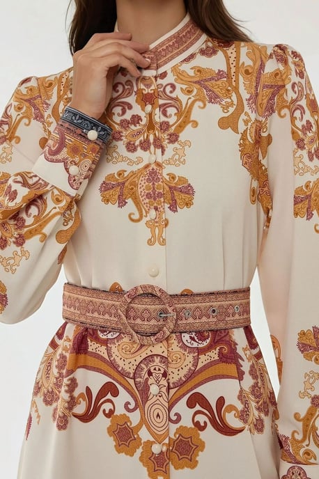 Bedrucktes A-Linien-Maxikleid mit Gürtel - Image 4