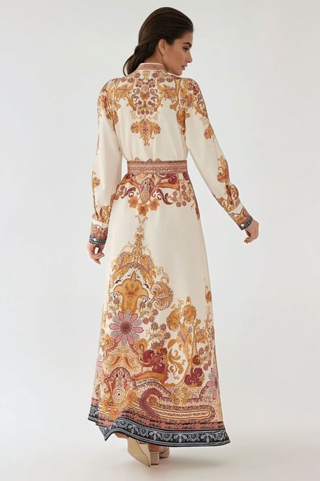 Bedrucktes A-Linien-Maxikleid mit Gürtel - Image 5