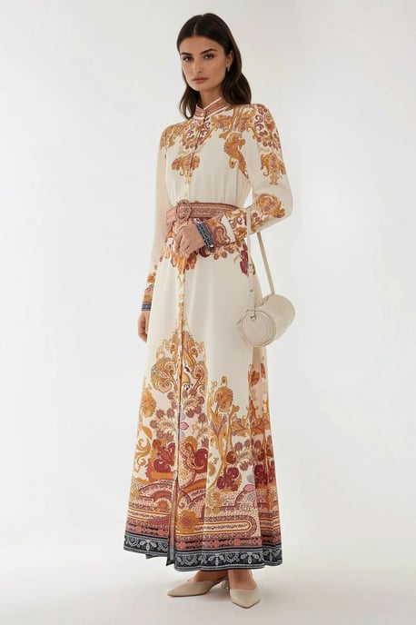 Bedrucktes A-Linien-Maxikleid mit Gürtel - Image 6