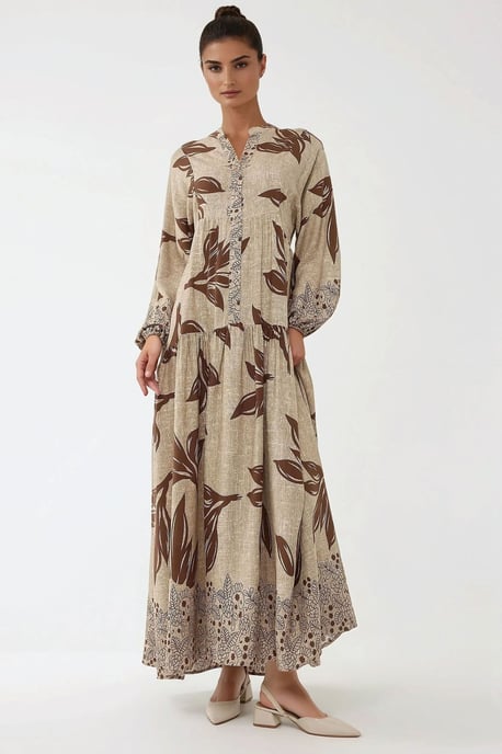 Bedrucktes Langarm-Viskose-Maxi-Kleid - Image 1