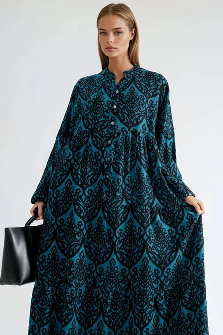Komfortables gemustertes Maxikleid mit V-Ausschnitt - Image 4