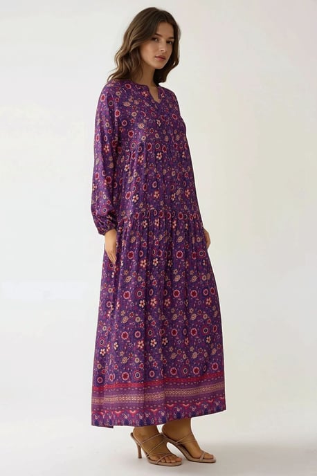 Bedrucktes V-Ausschnitt Maxikleid mit Knöpfen - Image 3