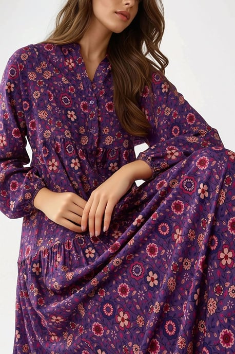 Bedrucktes V-Ausschnitt Maxikleid mit Knöpfen - Image 5