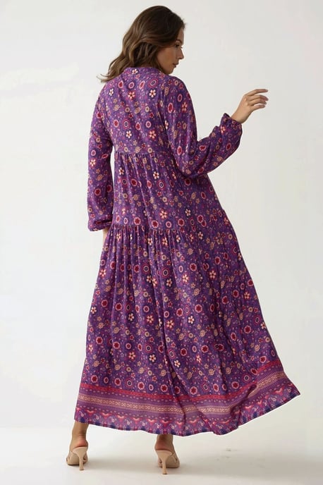 Bedrucktes V-Ausschnitt Maxikleid mit Knöpfen - Image 6