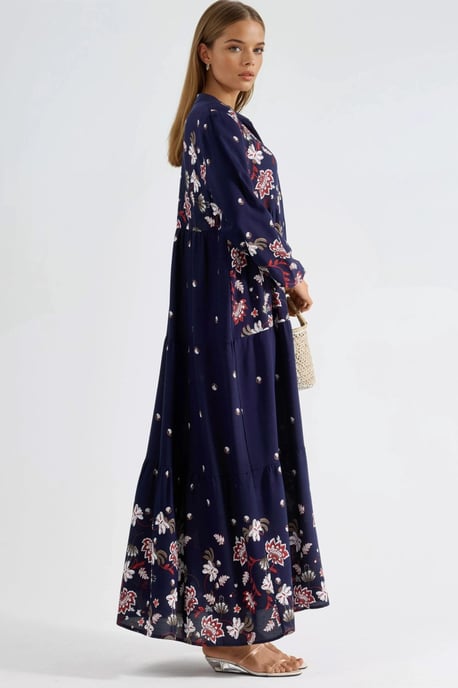 Gemustertes V-Ausschnitt Maxikleid - Image 3