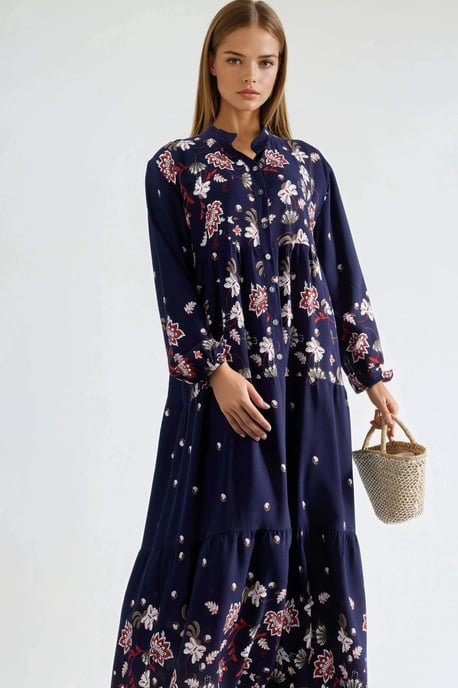 Gemustertes V-Ausschnitt Maxikleid - Image 5