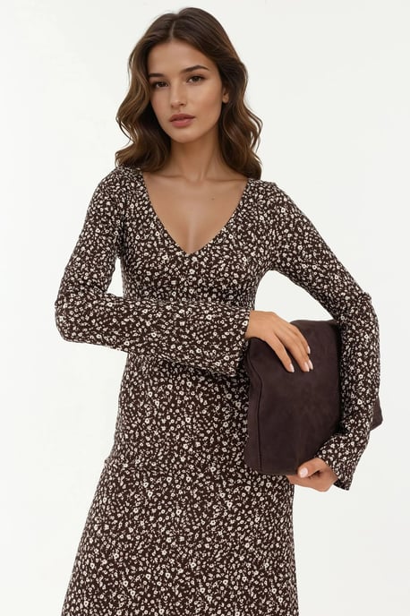Elegantes Blumentop mit V-Ausschnitt im Bodycon-Stil maxi Kleid - Image 2