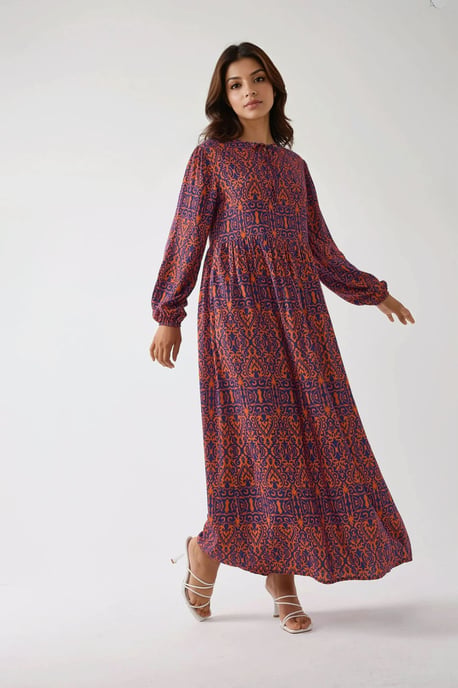 Bedrucktes A-Linien Maxikleid mit Rundhalsausschnitt - Image 3