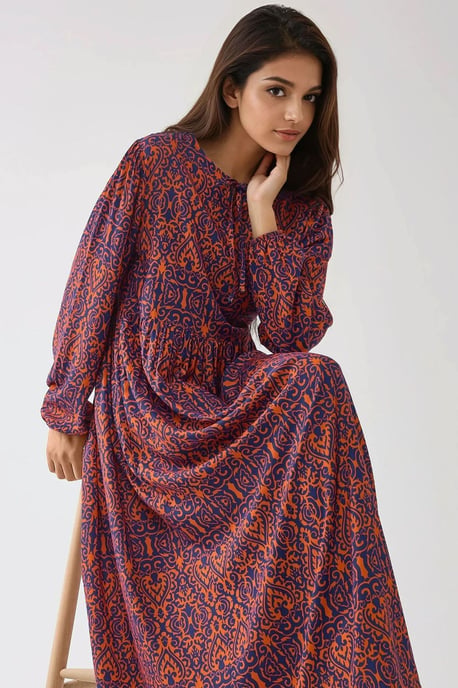 Bedrucktes A-Linien Maxikleid mit Rundhalsausschnitt - Image 4