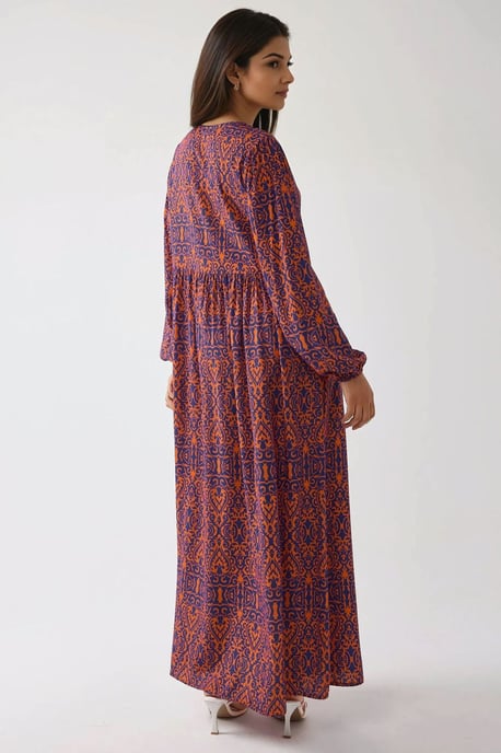 Bedrucktes A-Linien Maxikleid mit Rundhalsausschnitt - Image 5