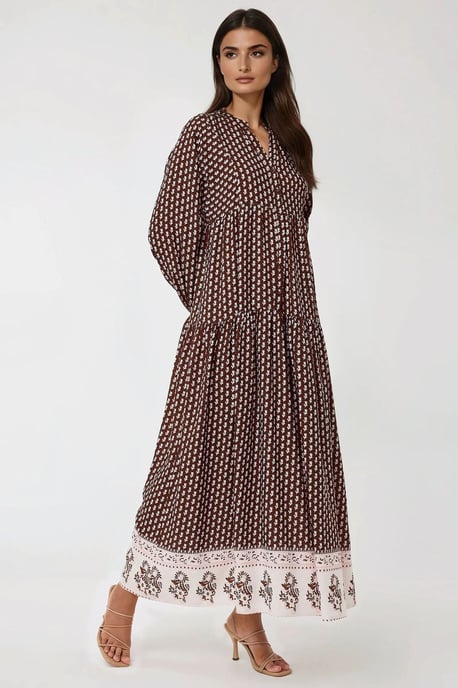 Gemustertes V-Ausschnitt Maxikleid - Image 2