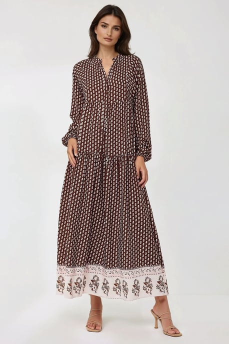 Gemustertes V-Ausschnitt Maxikleid - Image 3