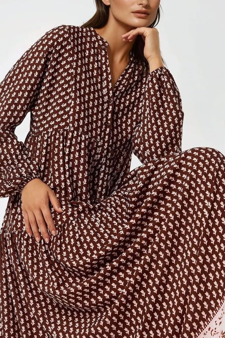Gemustertes V-Ausschnitt Maxikleid - Image 4