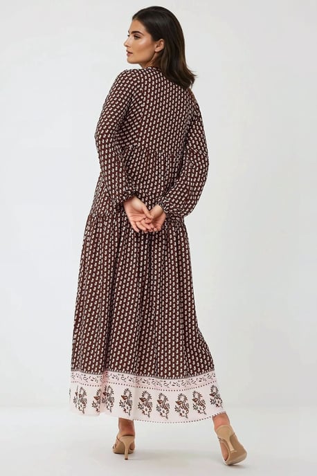 Gemustertes V-Ausschnitt Maxikleid - Image 5