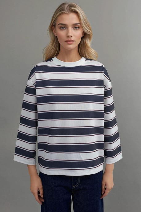 Gestreiftes Rundhals Langarm-T-Shirt - Image 3