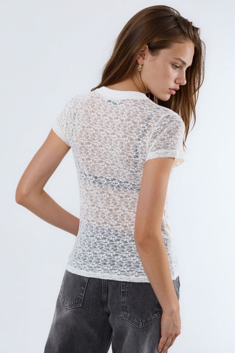 Spitzenbedrucktes Rundhals-T-Shirt - Image 2