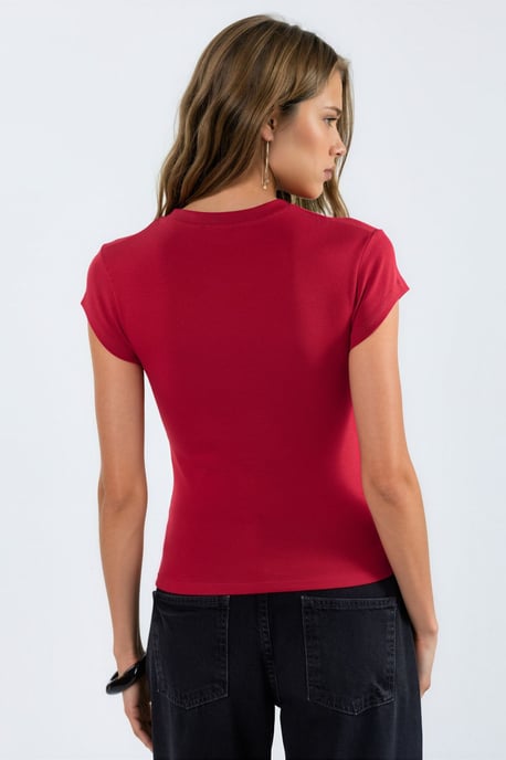 Besticktes Herzdruck Rundhals-T-Shirt - Image 2