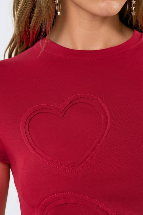 Besticktes Herzdruck Rundhals-T-Shirt - Image 5