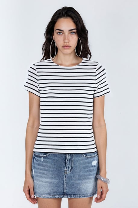 Gestreiftes Rundhalsausschnitt Baumwoll-T-Shirt - Image 5