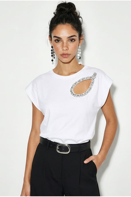 Cut-Out Rundhals-T-Shirt - Image 2