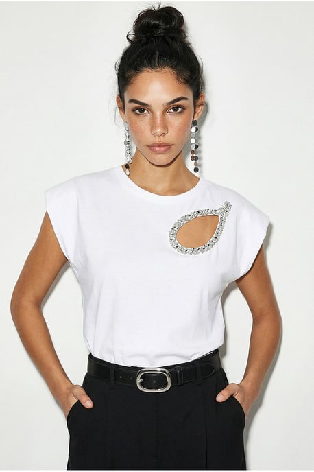 Cut-Out Rundhals-T-Shirt - Image 3