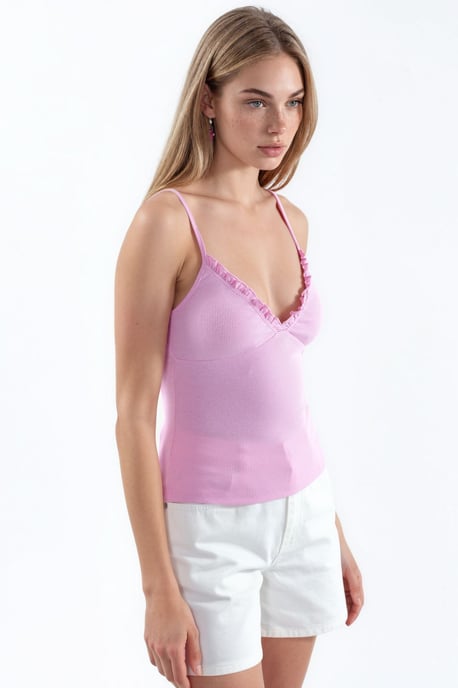 V-Ausschnitt geripptes figurbetontes Tanktop - Image 3