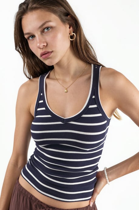 Gestreiftes V-Ausschnitt Baumwollmix Tanktop - Image 1