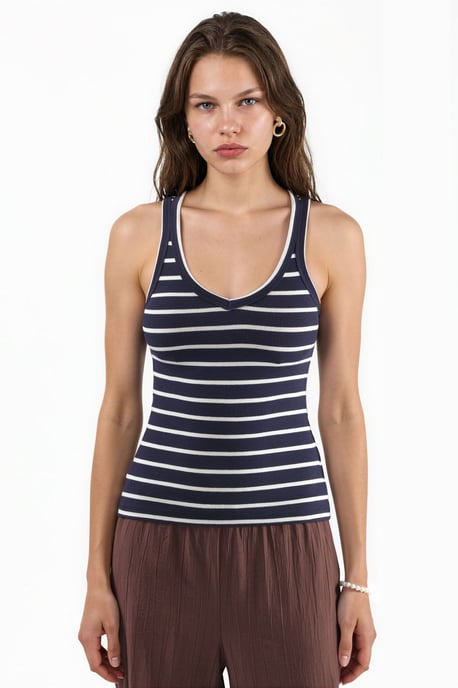 Gestreiftes V-Ausschnitt Baumwollmix Tanktop - Image 5