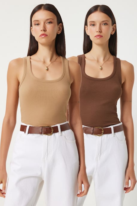 Fitted U-Hals Gestricktes 2er-Pack Tanktop - Image 1