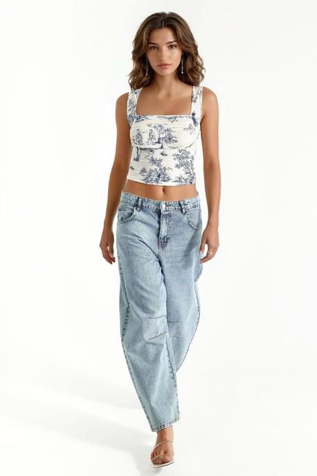 Musterierter Quadratischer Ausschnitt Sandy Cropped Top - Image 4