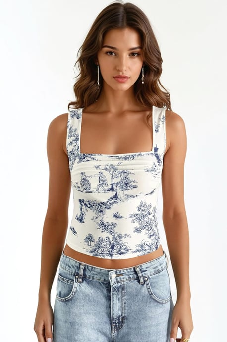 Musterierter Quadratischer Ausschnitt Sandy Cropped Top - Image 6