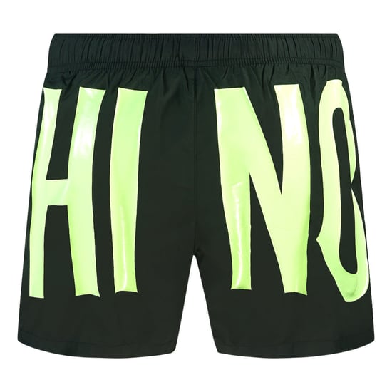 Schwarze Badeshorts Mit Großem Gelbem Logo Von Moschino - Image 2