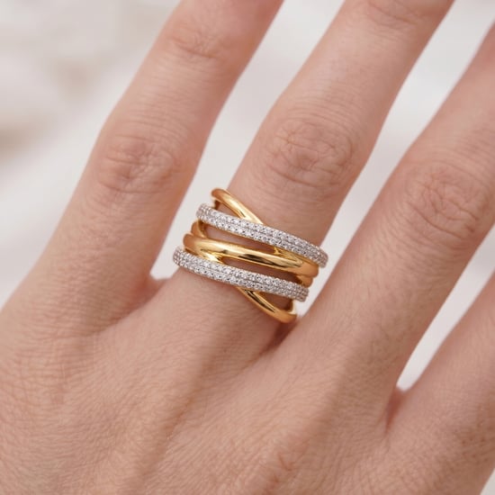 Luxenter-Ring aus brillantem Metall und Zirkonia-Legierung, gefertigt in 18-karat-Gelbgold - Ximara - Image 5