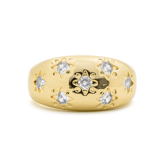 Luxenter Ring aus brillantem Metall und Zirkonia-Legierung, gefertigt in 18-karat-Gelbgold - Juini - Image 5