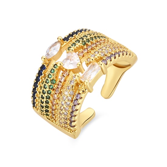 Luxenter-Ring aus Metalllegierung und mehrfarbigem Zirkonia, gefertigt in 18-karat-Gelbgold – Thihsak - Image 1