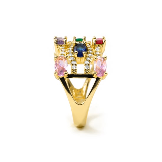 Luxenter-Ring aus Metalllegierung und mehrfarbigem Zirkonia mit 18-karat-Gelbgold - Rieu - Image 2
