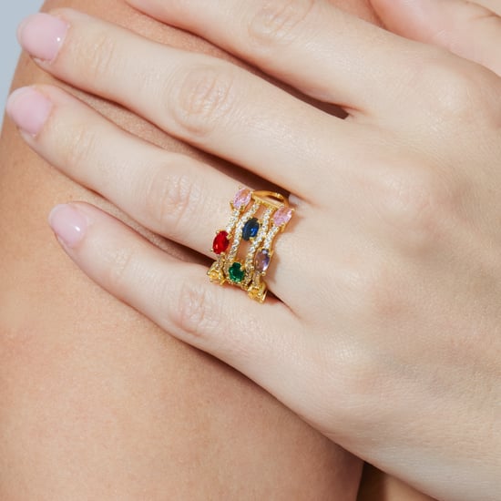 Luxenter-Ring aus Metalllegierung und mehrfarbigem Zirkonia mit 18-karat-Gelbgold - Rieu - Image 3
