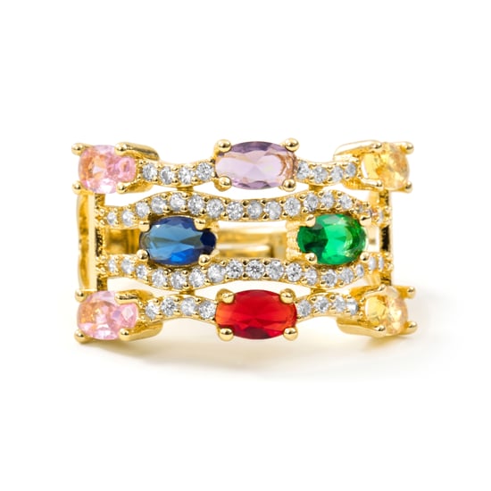 Luxenter-Ring aus Metalllegierung und mehrfarbigem Zirkonia mit 18-karat-Gelbgold - Rieu - Image 5