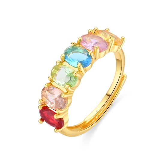 Luxenter Ring mit mehrfarbigen Zirkonia-Steinen, 18 Karat Gelbgold-Finish – Draghi - Image 1