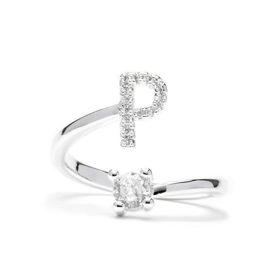 Luxenter-Ring mit brillantem Zirkonia-Silber-Finish – Alphabet - Image 1